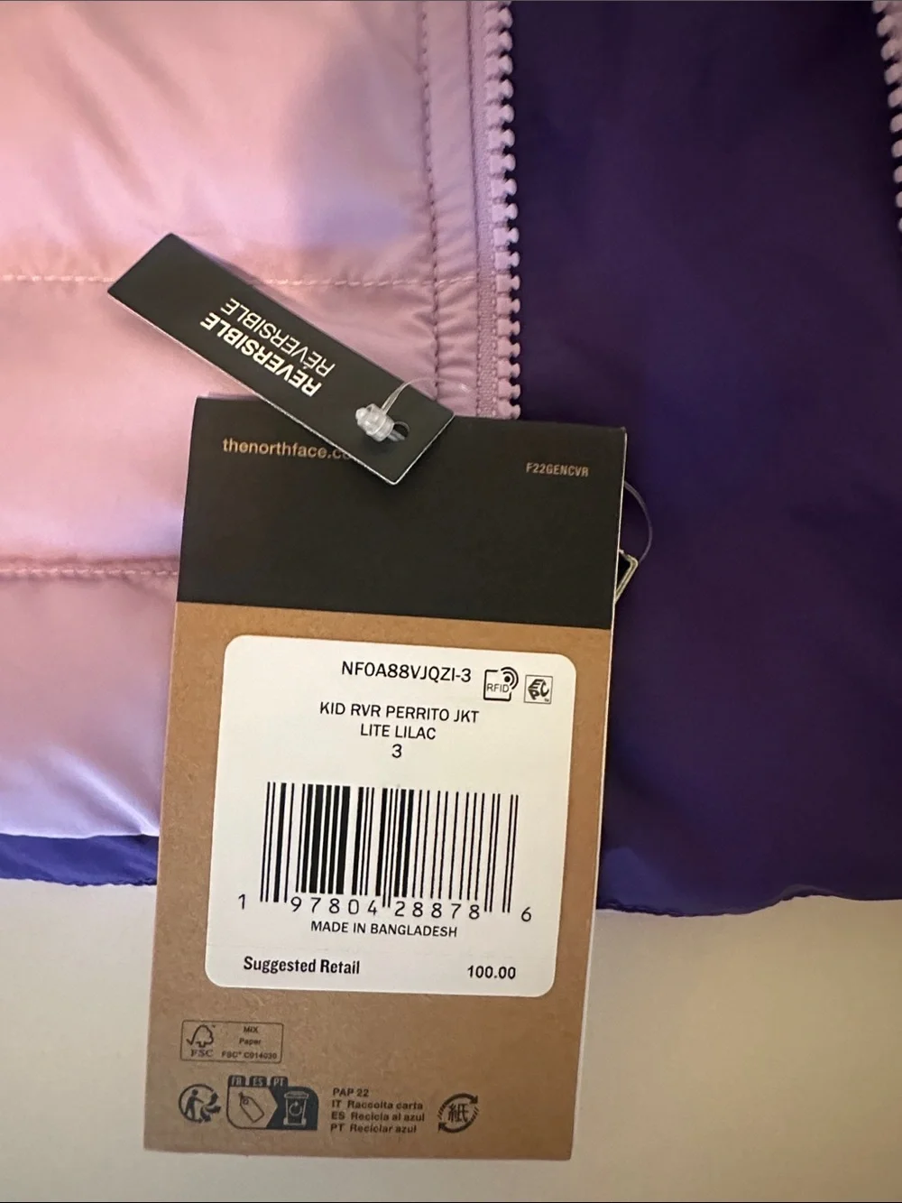 The North Face Kids Lavender Hooded Puffer Jacket